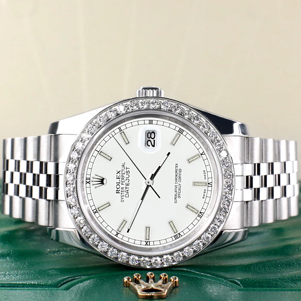 Rolex Datejust 36MM White Index Dial Steel Jubilee Watch with 1.85CT Custom Diamond Bezel 116200 - Image 3