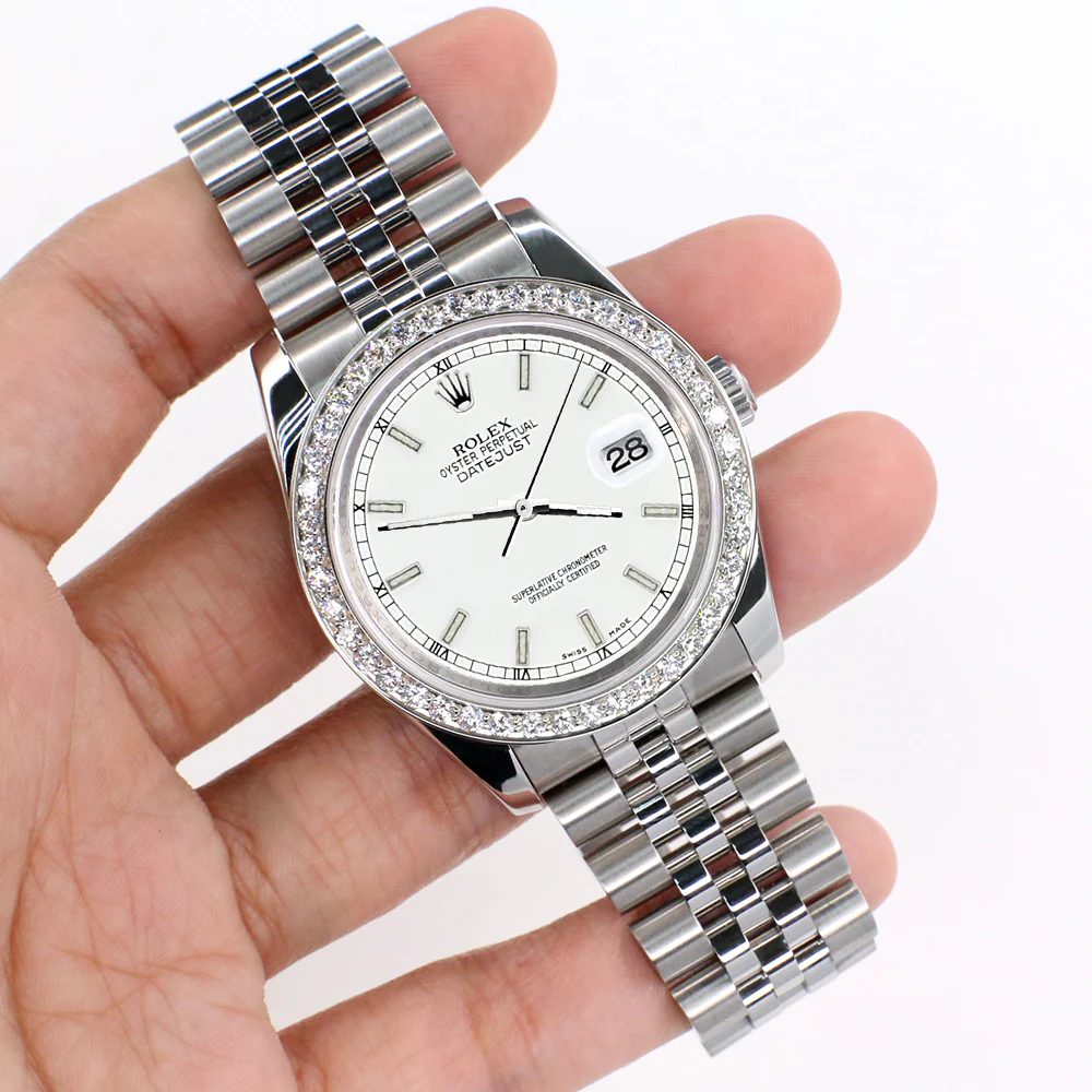 Rolex Datejust 36MM White Index Dial Steel Jubilee Watch with 1.85CT Custom Diamond Bezel 116200 - Image 4