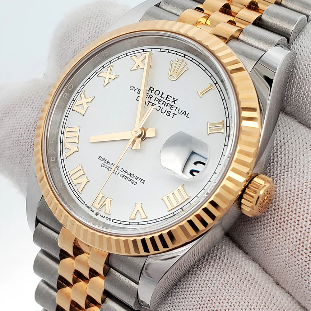 Rolex Datejust 36mm White Roman 2-Tone Yellow Gold/Steel Jubilee Watch 126233 Box Papers - Image 2