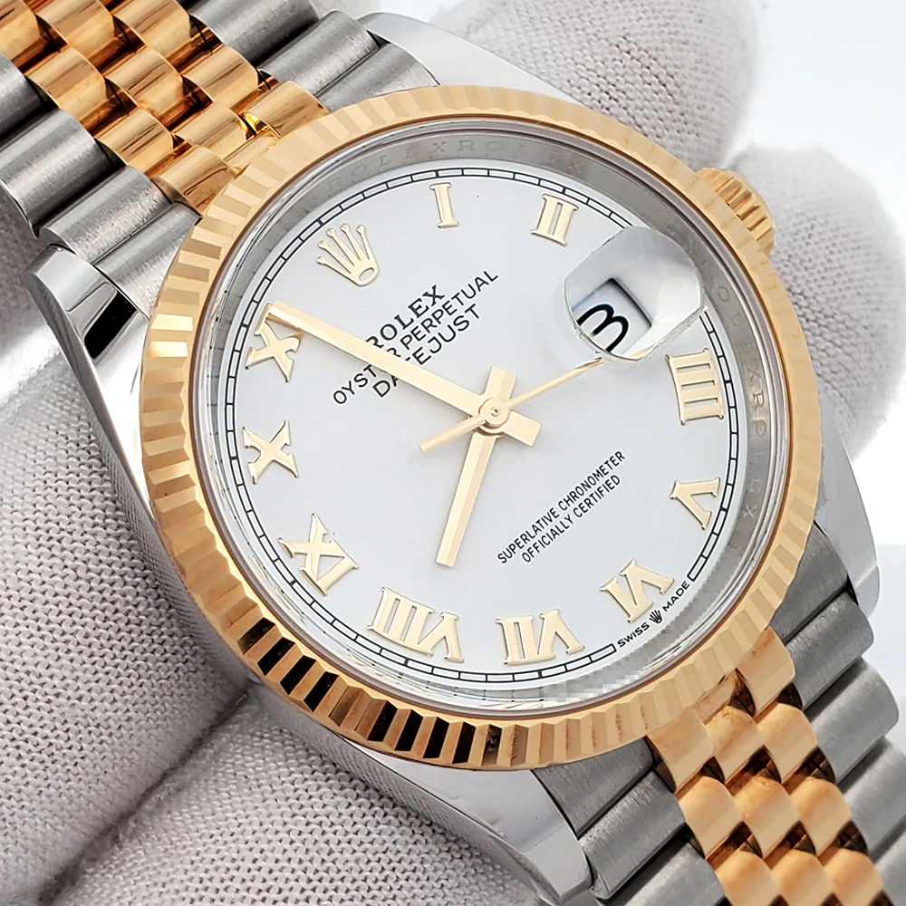 Rolex Datejust 36mm White Roman 2-Tone Yellow Gold/Steel Jubilee Watch 126233 Box Papers - Image 3