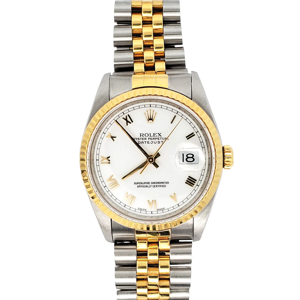 Rolex Datejust 36mm White Roman 2-Tone Yellow Gold/Steel Jubilee Watch 16233 - Image 3