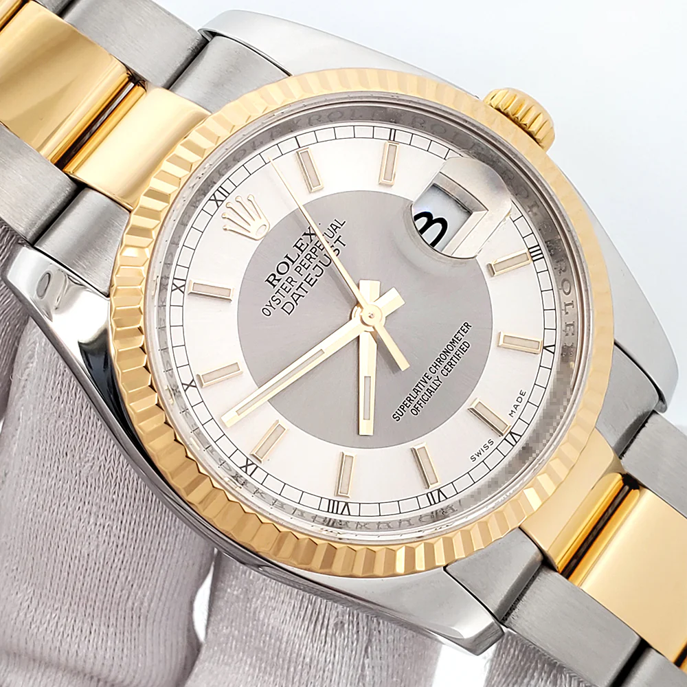 Rolex Datejust 36mm Silver Tuxedo 2-tone Yellow Gold/Steel 116233 Oyster Watch Box Papers - Image 2