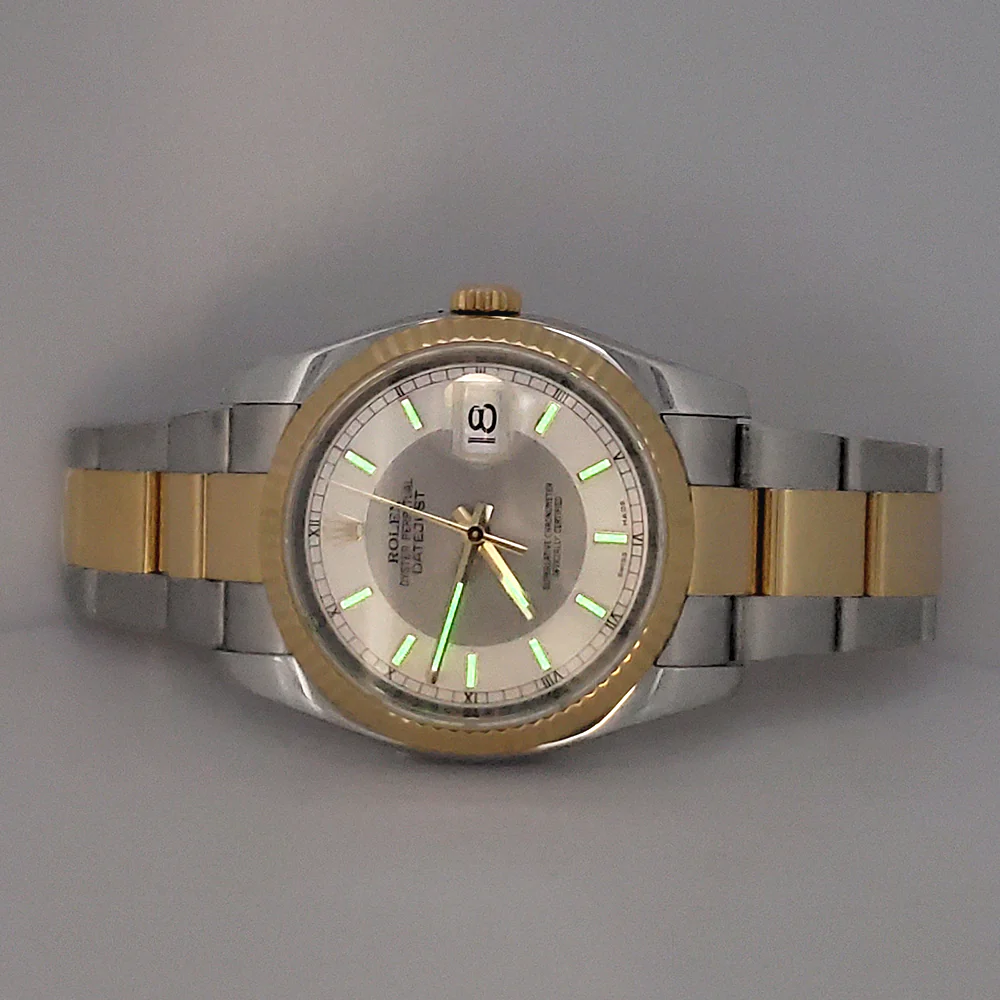 Rolex Datejust 36mm Silver Tuxedo 2-tone Yellow Gold/Steel 116233 Oyster Watch Box Papers - Image 9