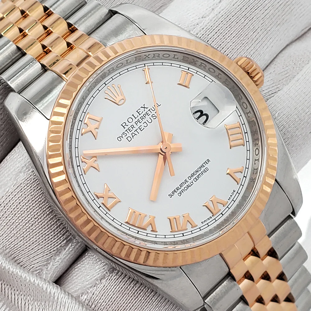 Rolex Datejust 36mm White Roman Dial 2-Tone Rose Gold/Steel Jubilee 116231 Watch - Image 3