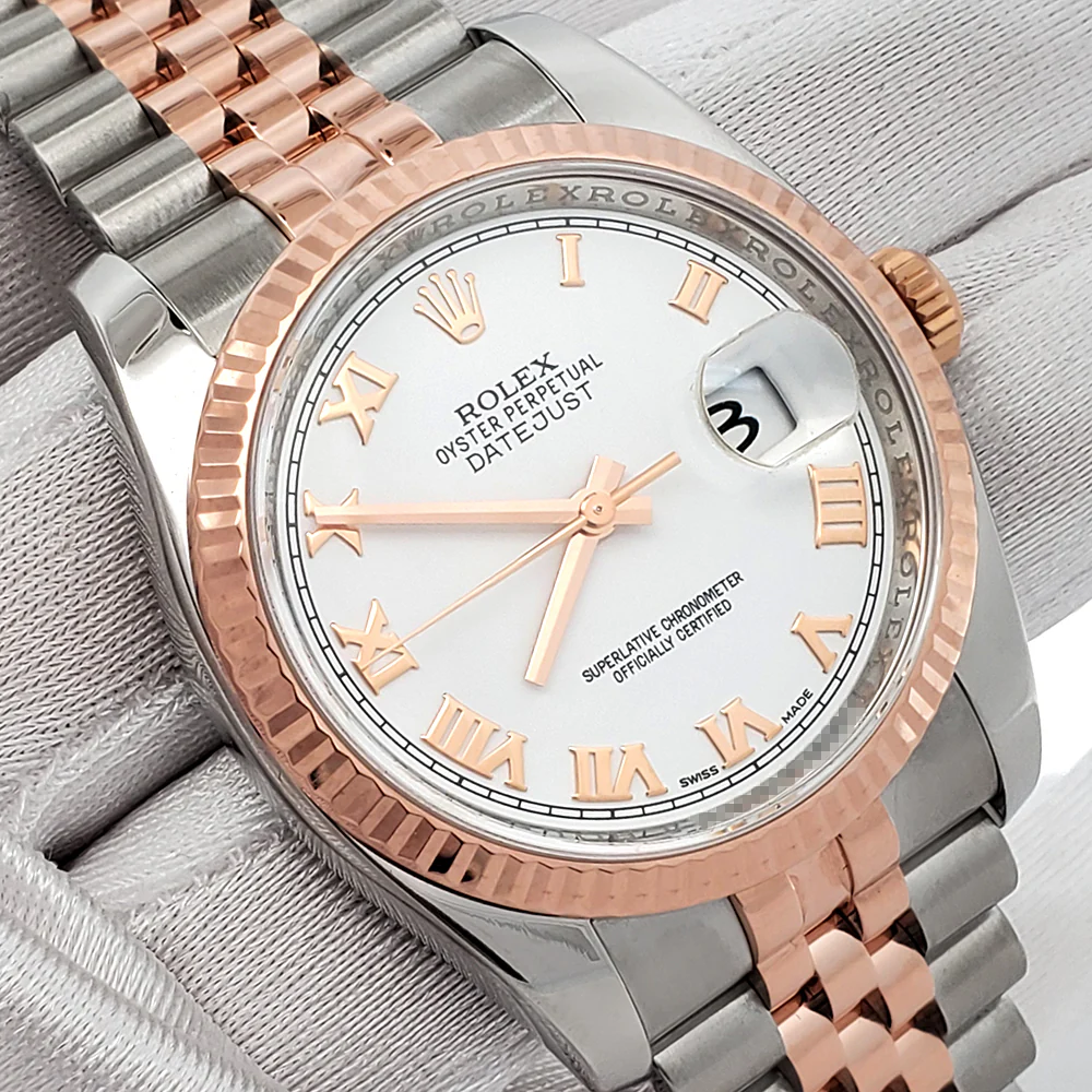 Rolex Datejust 36mm White Roman Dial 2-Tone Rose Gold/Steel Jubilee 116231 Watch - Image 2