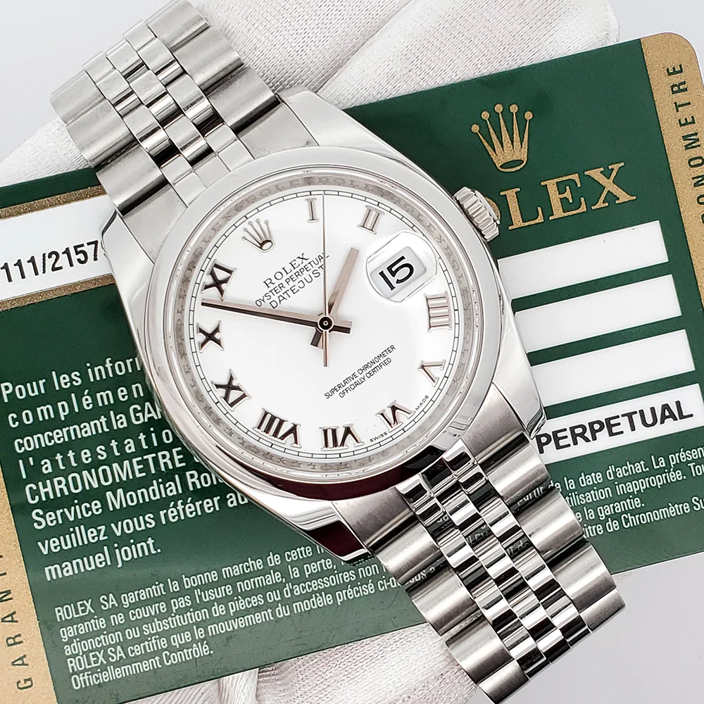 Rolex Datejust 36mm White Roman Dial Stainless Steel Jubilee Watch 116200 Box Papers - Image 3