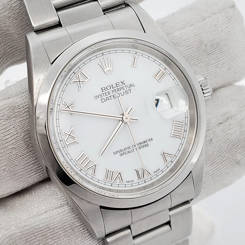 Rolex Datejust 36mm White Roman Dial Stainless Steel Oyster Watch 16200 Box Papers - Image 2