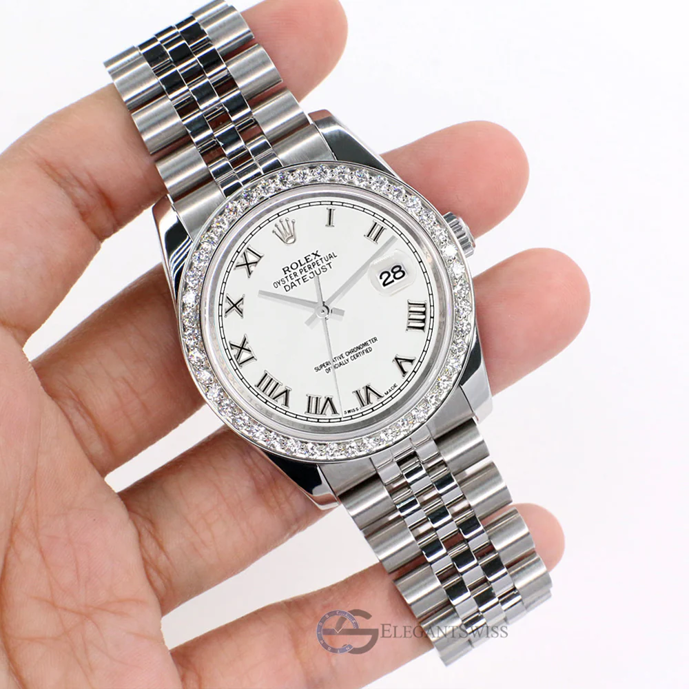 Rolex Datejust 36MM White Roman Dial Steel Jubilee Watch with 1.85CT Custom Diamond Bezel 116200 - Image 2