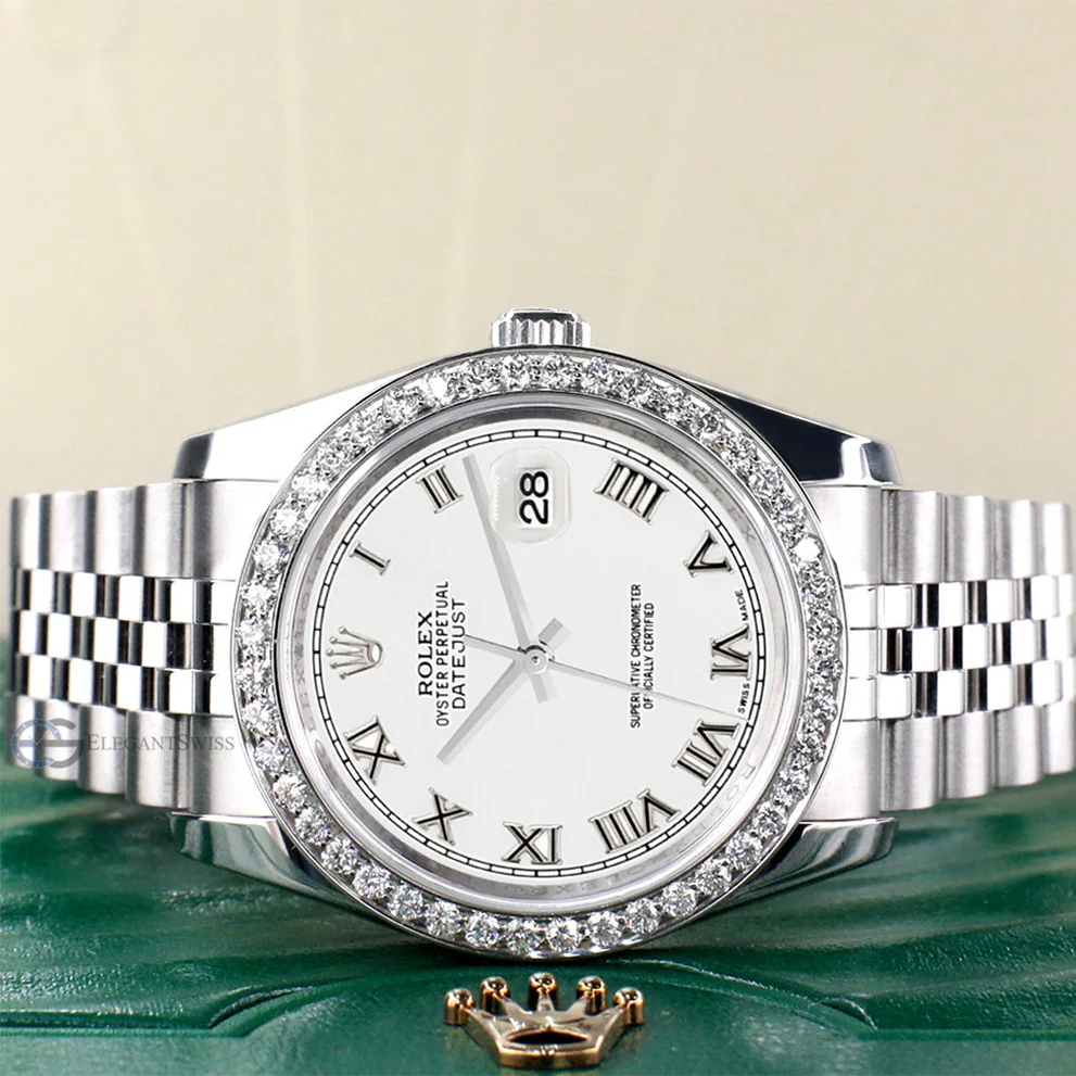Rolex Datejust 36MM White Roman Dial Steel Jubilee Watch with 1.85CT Custom Diamond Bezel 116200 - Image 3