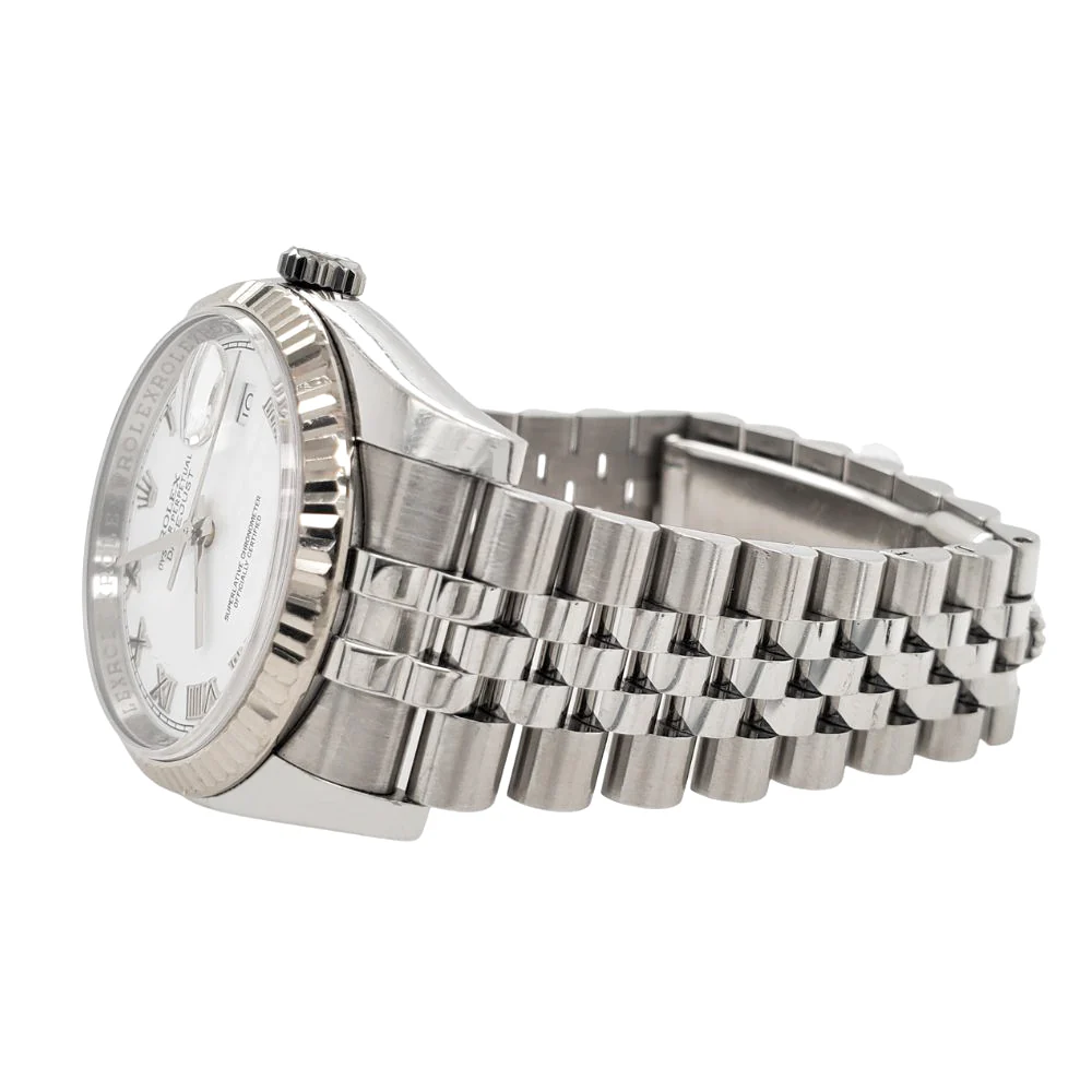 Rolex Datejust 36mm White Roman Dial White Gold Fluted Bezel Steel Jubilee Watch 116234 Box Papers - Image 4
