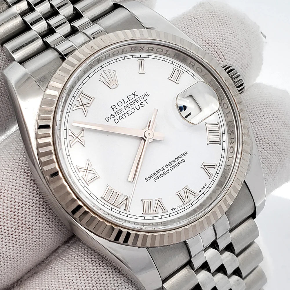 Rolex Datejust 36mm White Roman White Gold Fluted Bezel Steel Jubilee Watch 116234 - Image 3