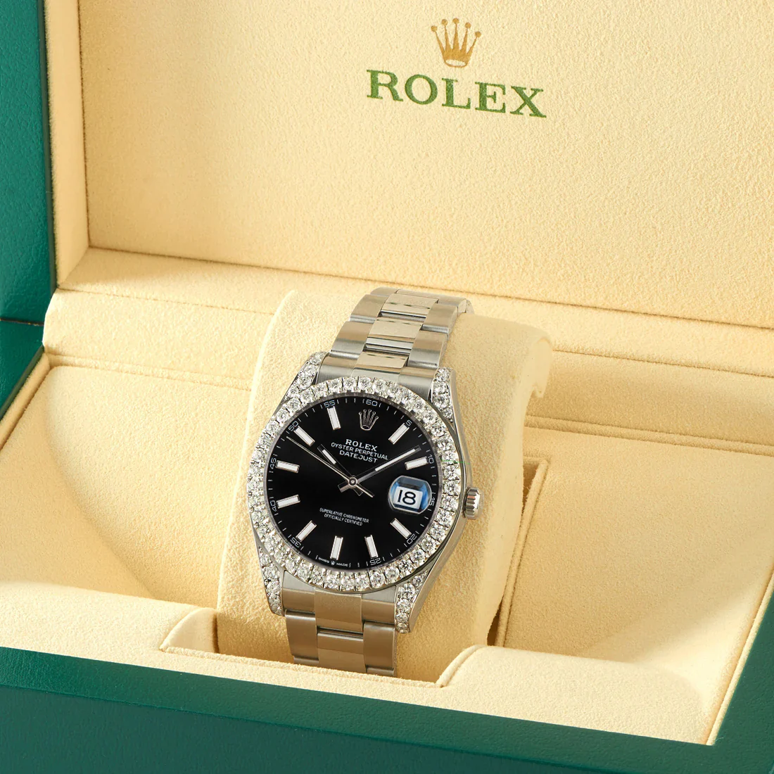 Rolex Datejust 41 126300 4.4CT Diamond Bezel/Lugs/Black Index Dial Steel Oyster Watch Box Papers - Image 2