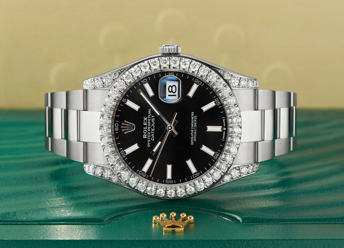 Rolex Datejust 41 126300 4.4CT Diamond Bezel/Lugs/Black Index Dial Steel Oyster Watch Box Papers - Image 3