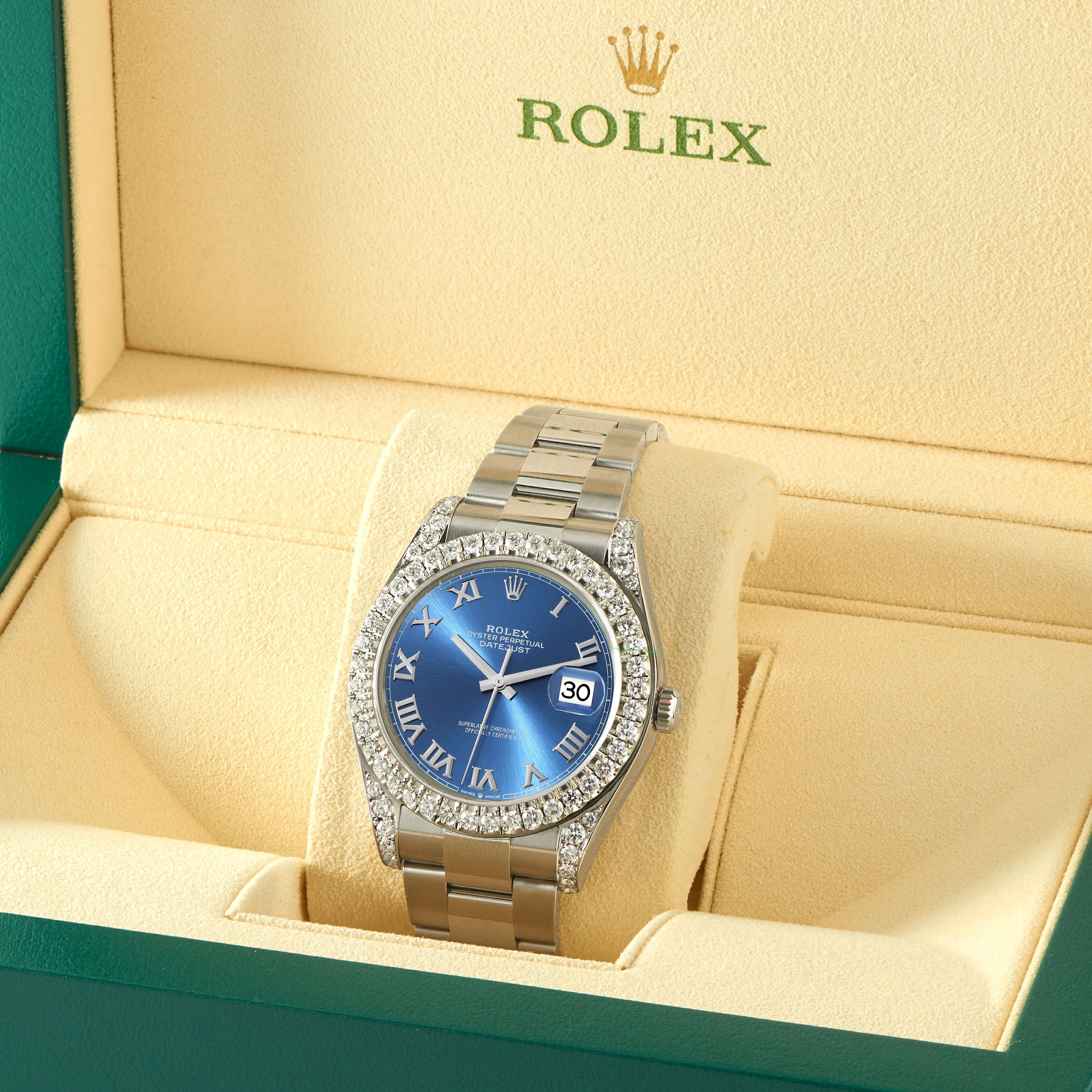 Rolex Datejust 41 126300 4.4CT Diamond Bezel/Lugs/Blue Roman Steel Watch Box Papers - Image 2