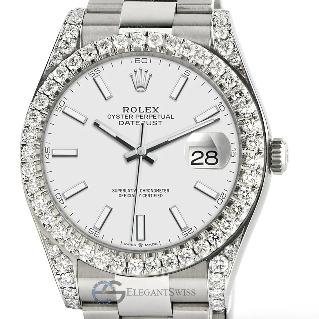 Rolex Datejust 41 126300 4.4CT Diamond Bezel/Lugs/White Index Dial Steel Oyster Watch Box Papers