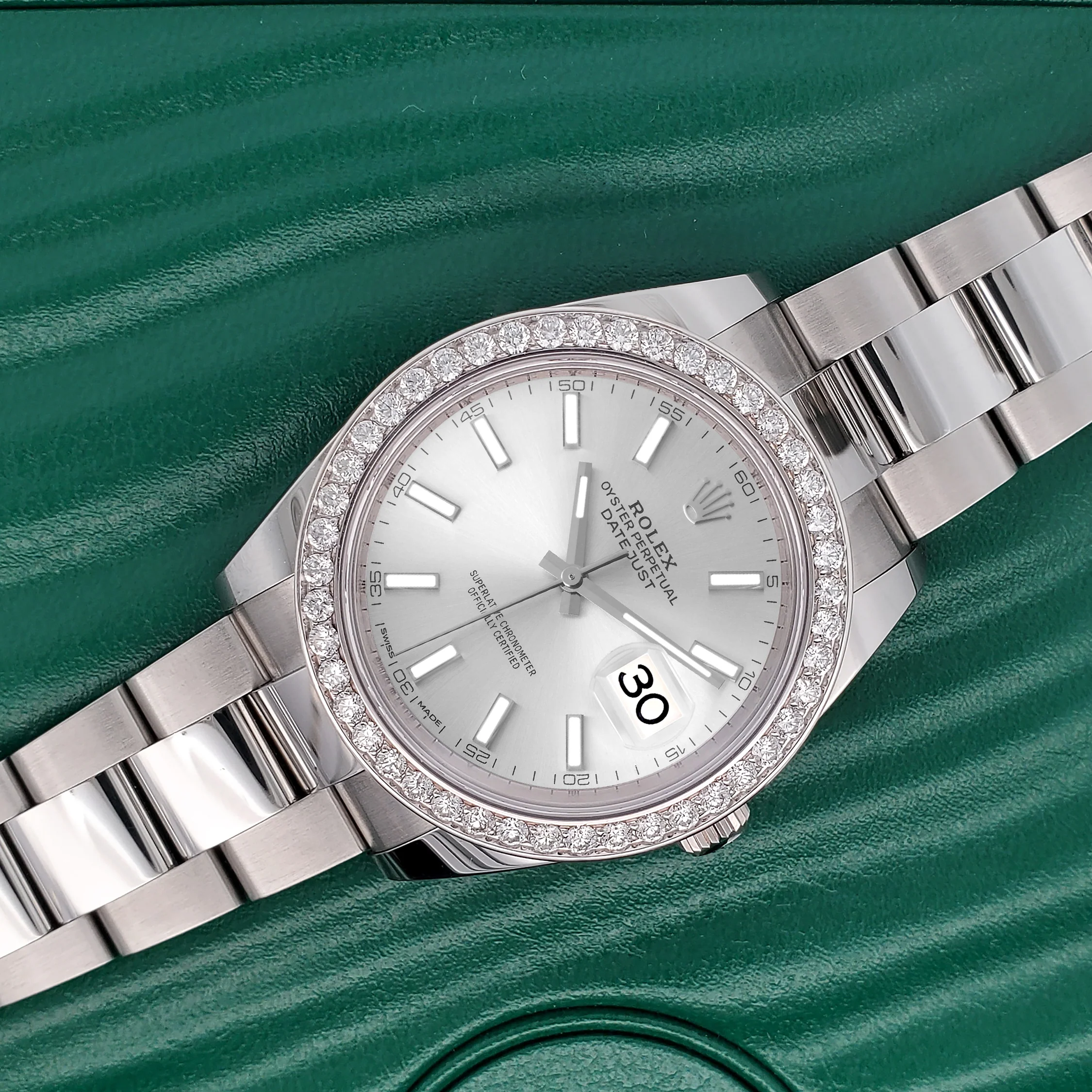 Rolex Datejust 41 126300 Silver Index 2.4CT Diamond Bezel Steel Oyster Watch Box Papers - Image 2