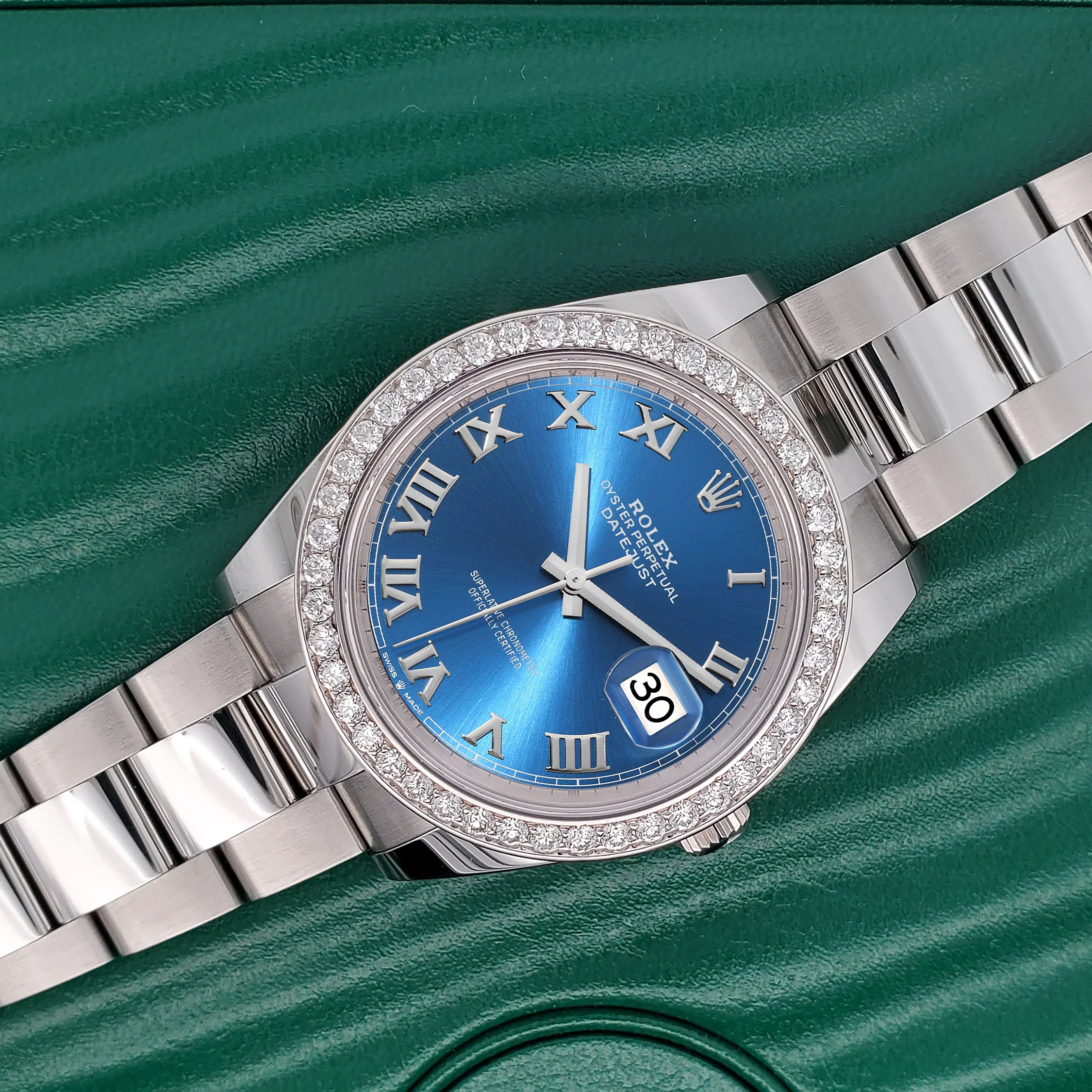 Rolex Datejust 41 126300 Blue Roman 2.4CT Diamond Bezel Steel Oyster Watch Box Papers - Image 2