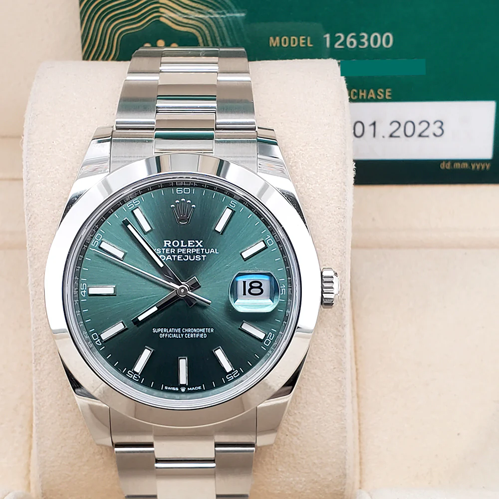 Rolex Datejust 41 126300 Mint Green Dial Stainless Steel Oyster Watch 2023 Box Papers - Image 3