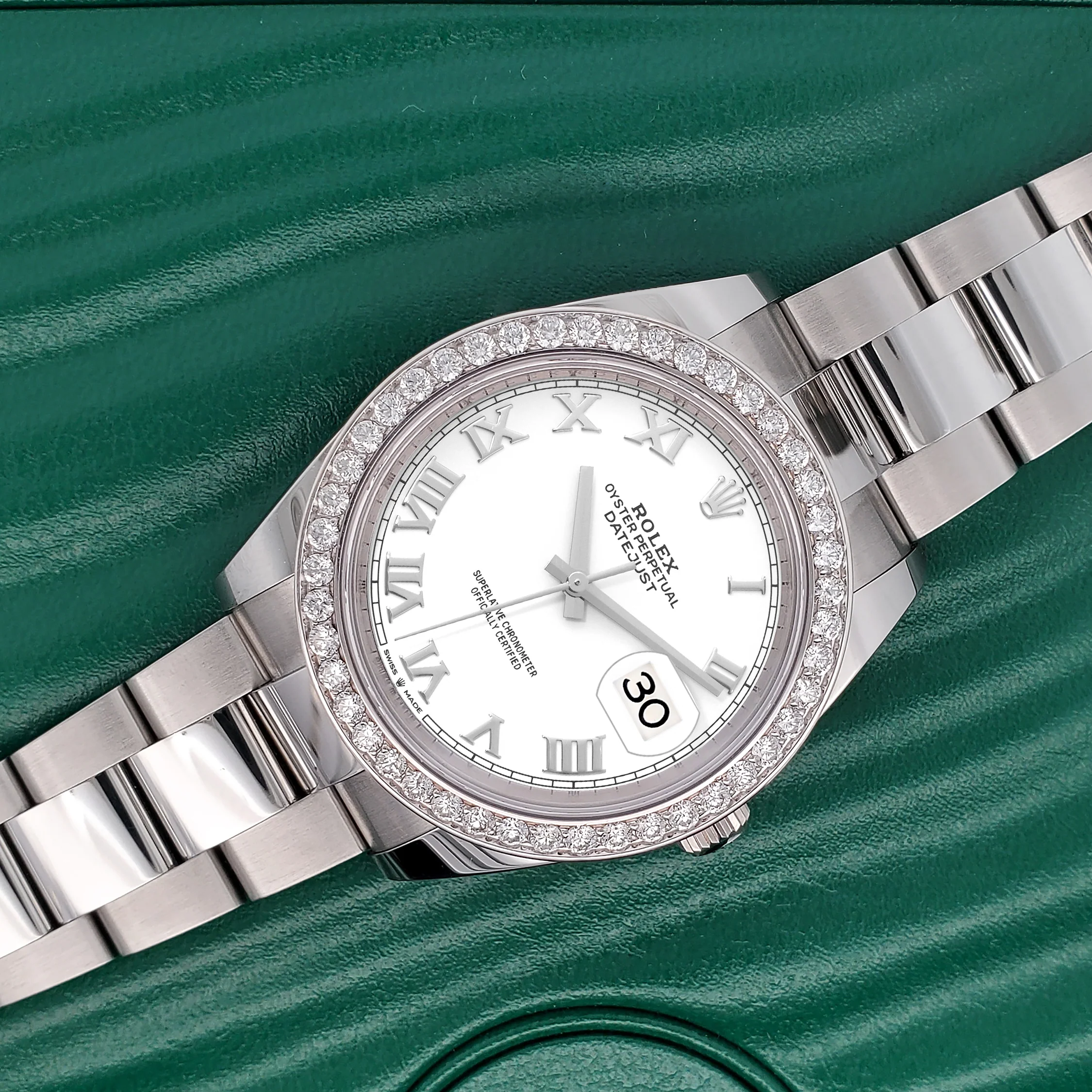 Rolex Datejust 41 126300 White Roman 2.4CT Diamond Bezel Steel Oyster Watch Box Papers - Image 2