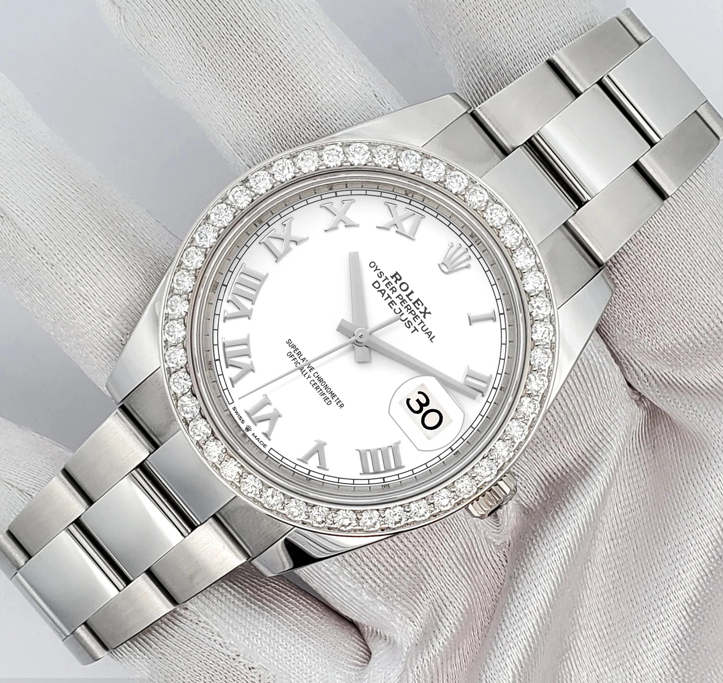 Rolex Datejust 41 126300 White Roman 2.4CT Diamond Bezel Steel Oyster Watch Box Papers - Image 3