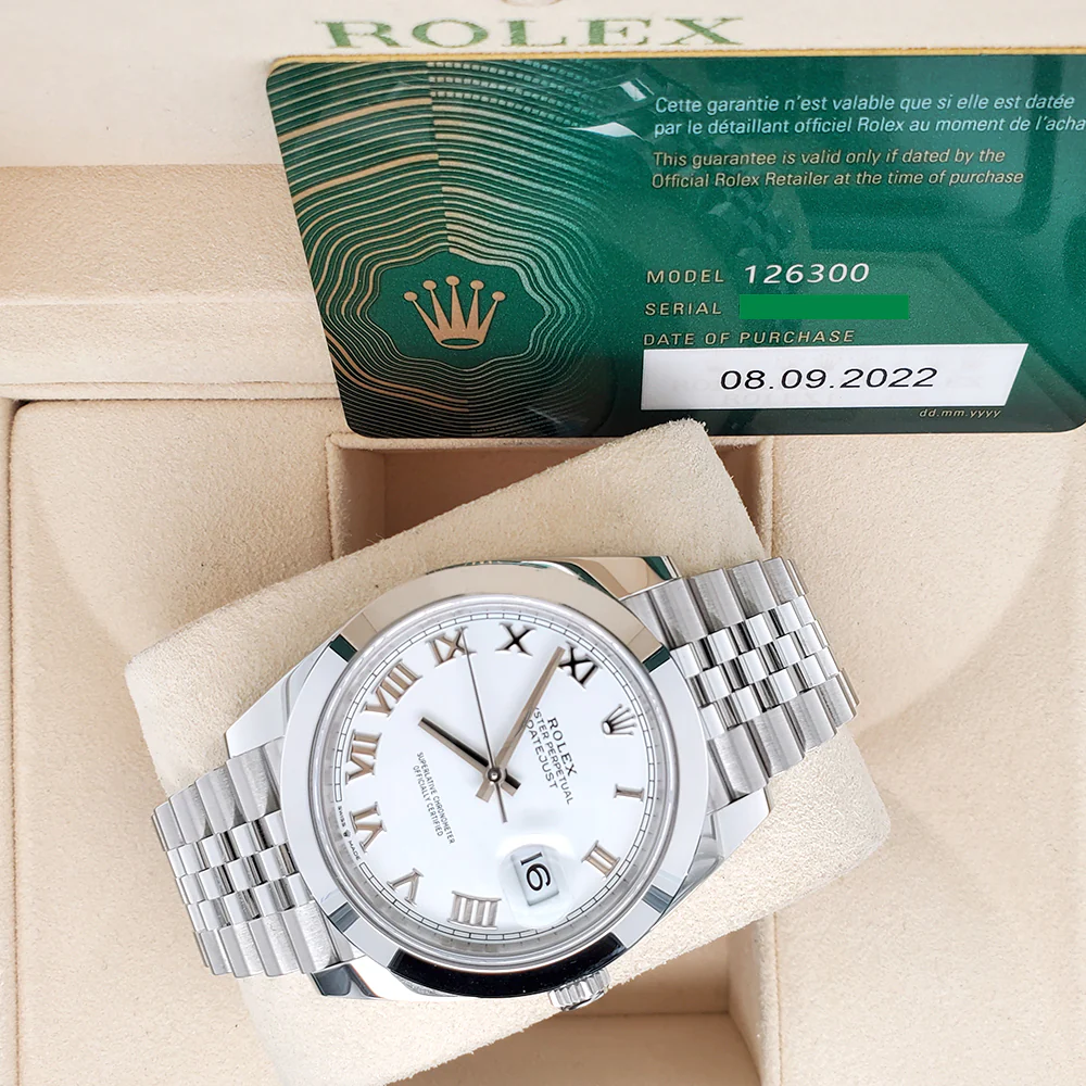 Rolex Datejust 41 126300 White Roman Dial Smooth Bezel Jubilee Watch 2022 Box Papers - Image 3