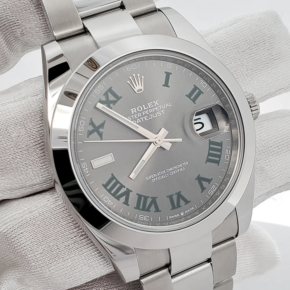 Rolex Datejust 41 126300 Wimbledon Grey Slate Roman Steel Oyster Watch Box Papers - Image 2