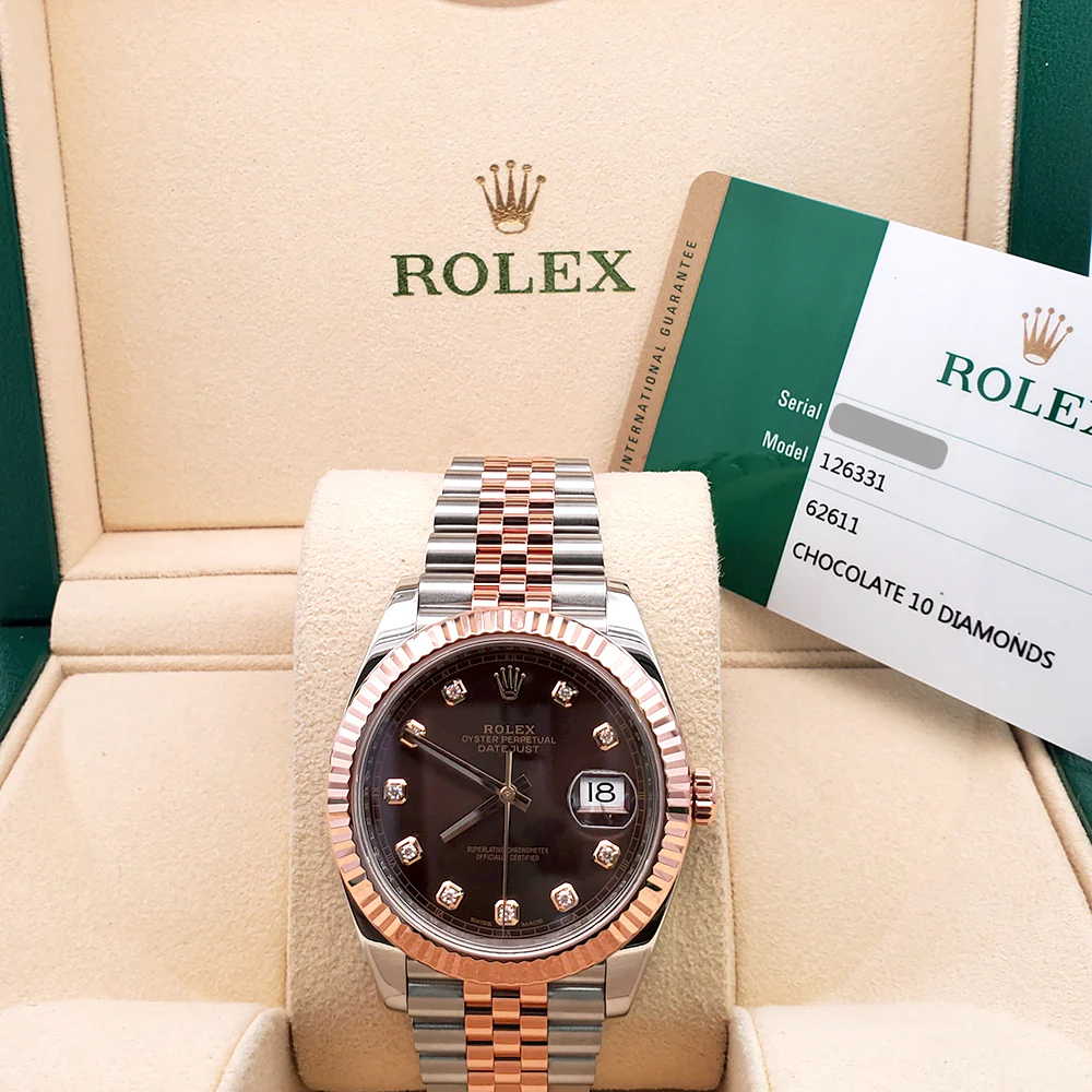 Rolex Datejust 41 126331 Factory Chocolate Diamond Dial 2-tone Rose Gold/Steel Jubilee Watch Box Papers - Image 4