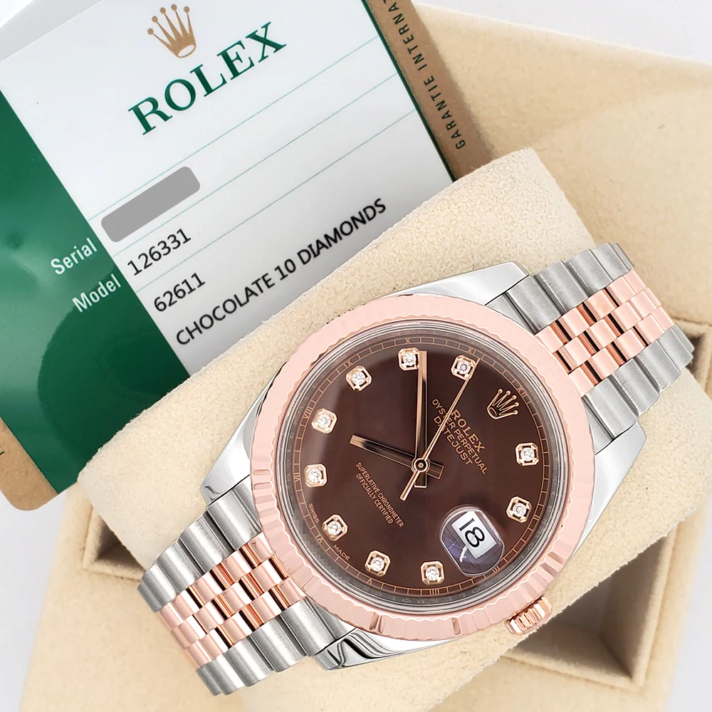 Rolex Datejust 41 126331 Factory Chocolate Diamond Dial 2-tone Rose Gold/Steel Jubilee Watch Box Papers - Image 5