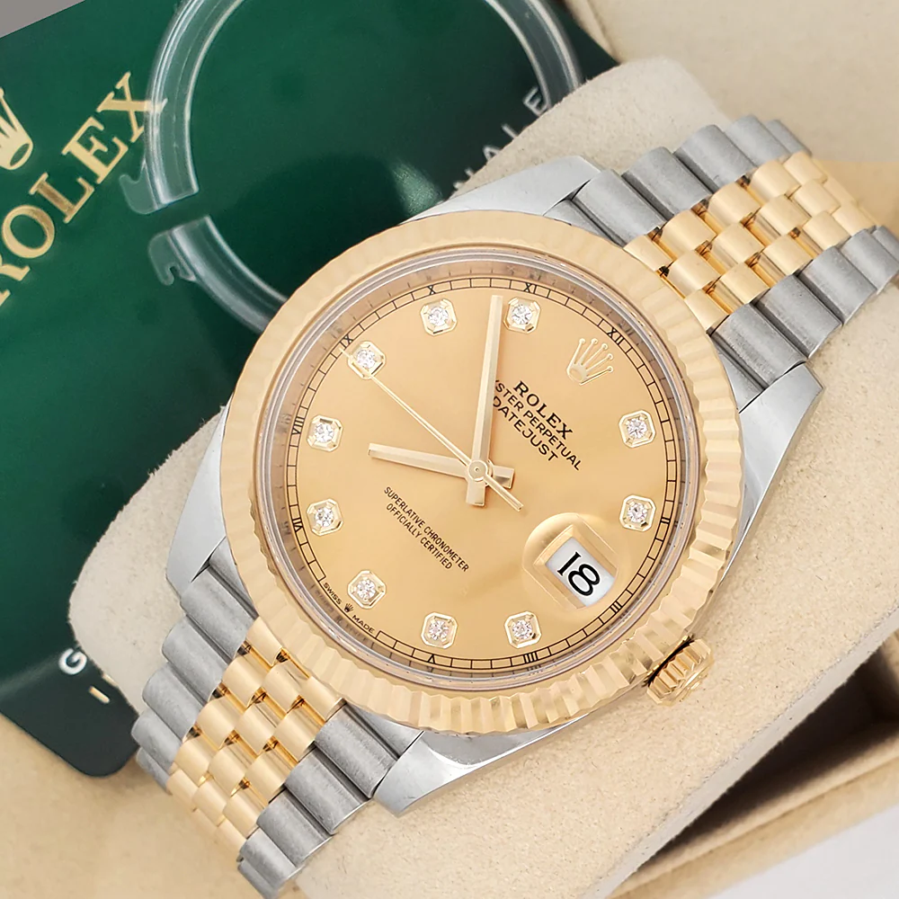 2023 Rolex Datejust 41 126333 Factory Champagne Diamond 2-tone Yellow Gold/Steel Jubilee Watch Box Papers