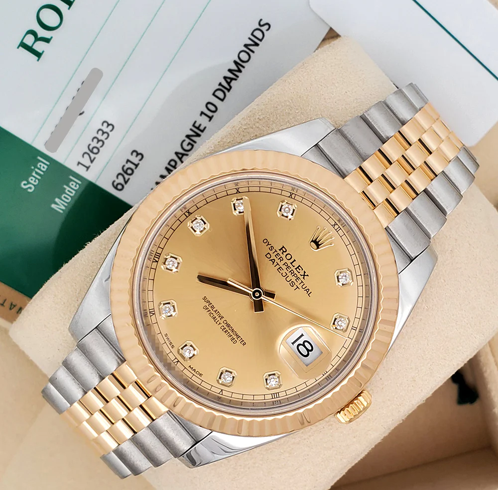 Rolex Datejust 41 126333 Factory Champagne Diamond 2-tone Yellow Gold/Steel Jubilee Watch Box Papers