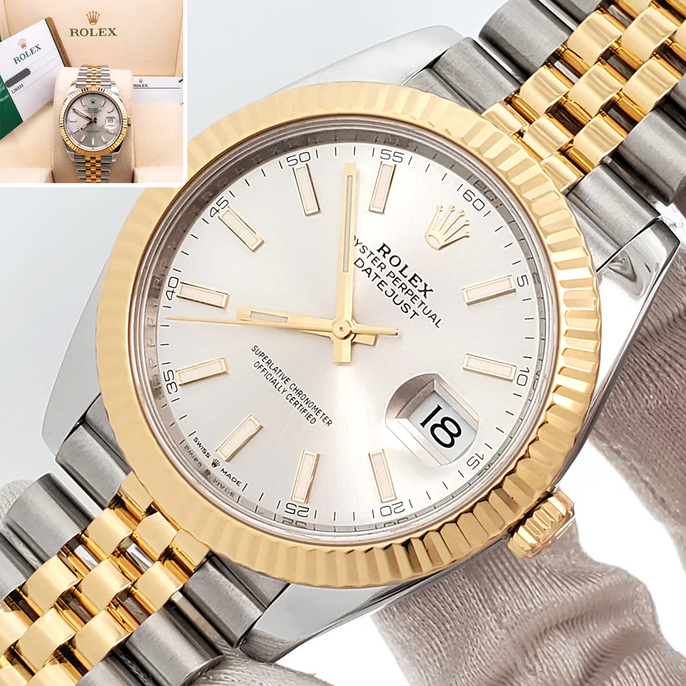 Rolex Datejust 41 126333 Silver Index 2-Tone Yellow Gold/Steel Jubilee Watch Box/Papers/Tag