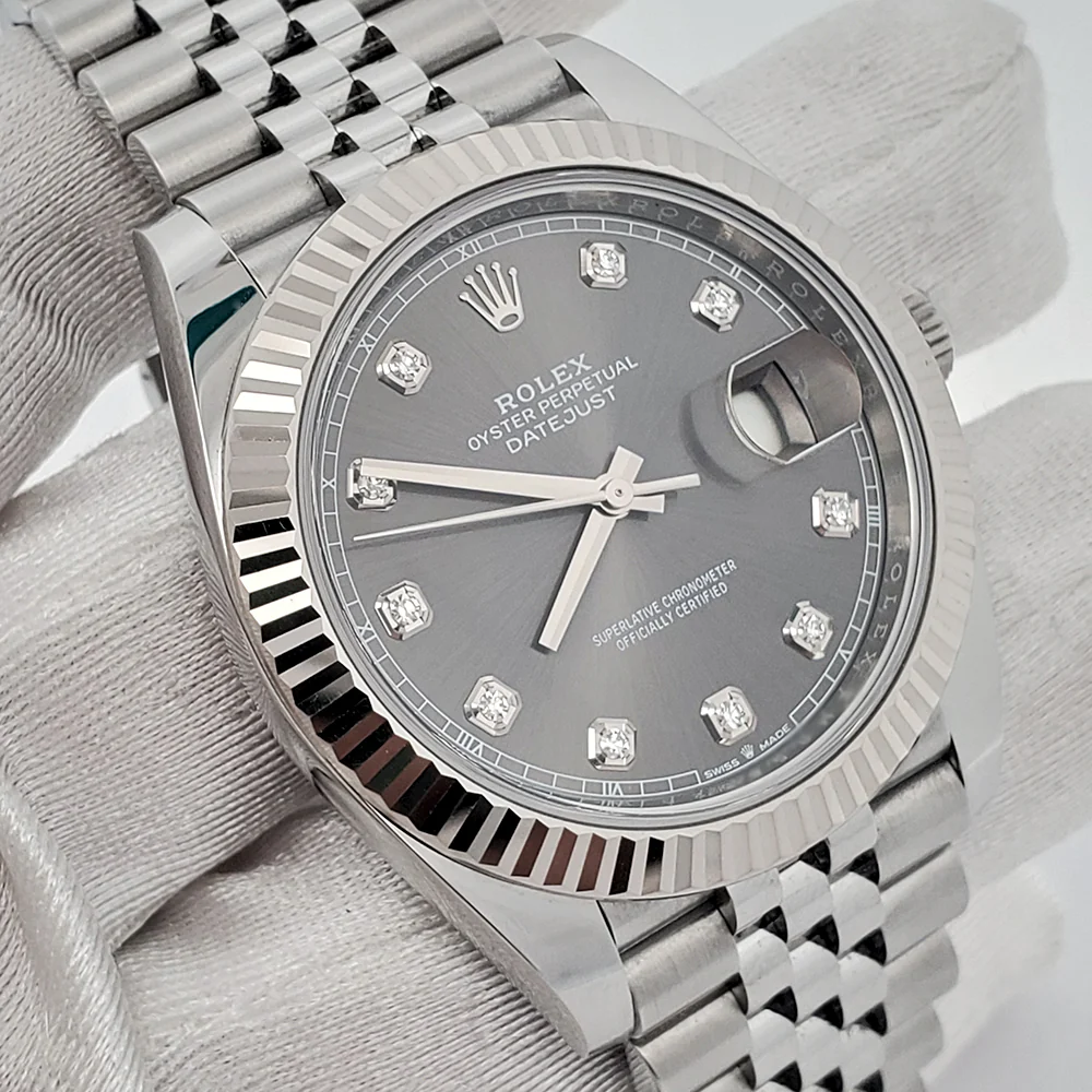 Rolex Datejust 41 126334 Factory Rhodium Diamond Dial Jubilee Steel Watch Box Papers - Image 2