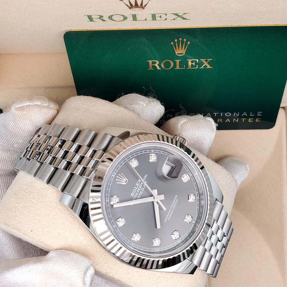 Rolex Datejust 41 126334 Factory Rhodium Diamond Dial Jubilee Steel Watch Box Papers - Image 3