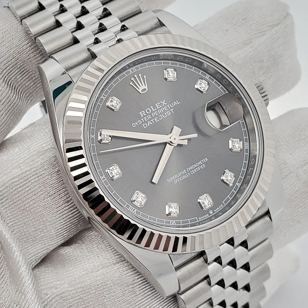 Rolex Datejust 41 126334 Factory Rhodium Diamond Dial Stainless Steel Jubilee Watch Box Papers - Image 3