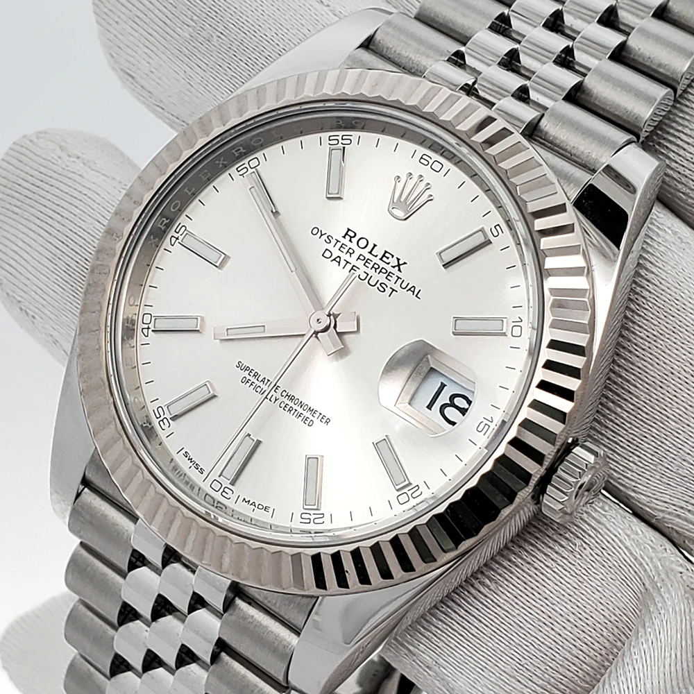 Rolex Datejust 41 126334 Silver Index Dial White Gold Fluted Steel Jubilee Watch Box Papers - Image 2