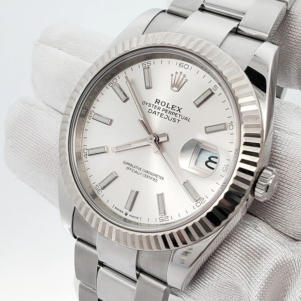 Rolex Datejust 41 126334 Silver Index White Gold Fluted Bezel Watch 2022 Box Papers - Image 2
