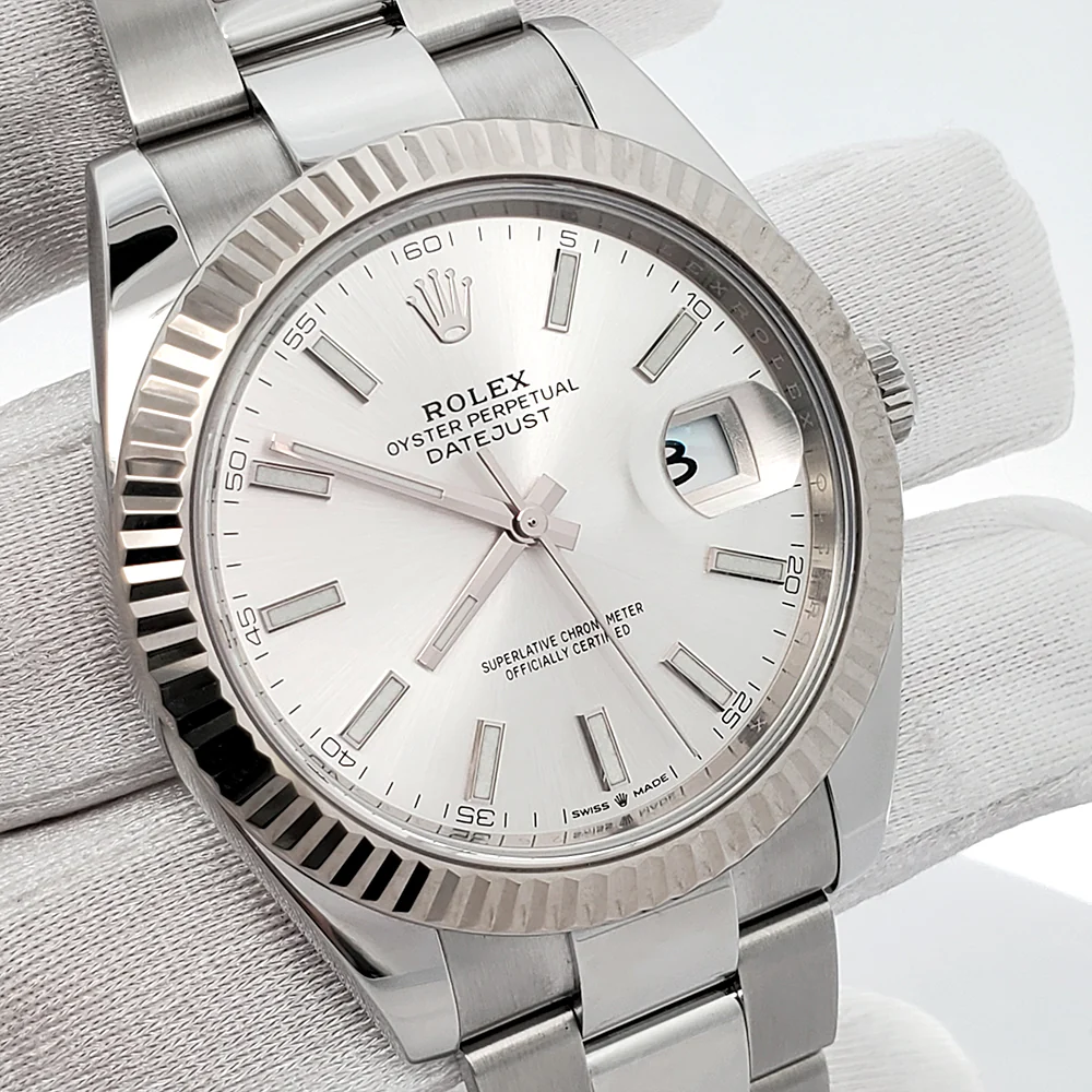 Rolex Datejust 41 126334 Silver Index White Gold Fluted Bezel Watch 2022 Box Papers - Image 3