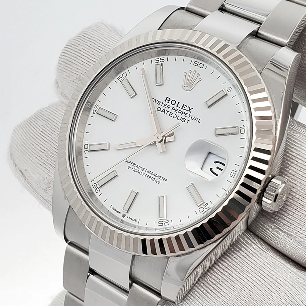Rolex Datejust 41 126334 White Index Dial White Gold Fluted Bezel Watch 2020 Box Papers