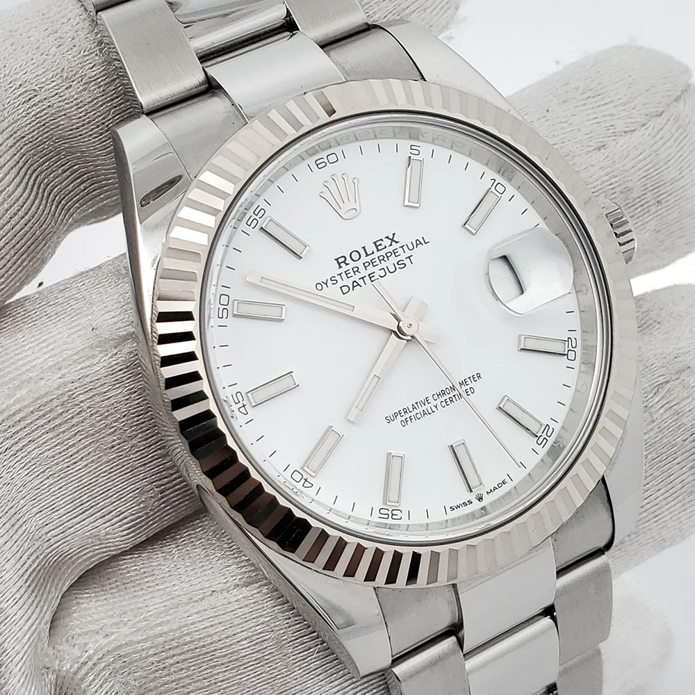 Rolex Datejust 41 126334 White Index Dial White Gold Fluted Bezel Watch 2020 Box Papers - Image 3