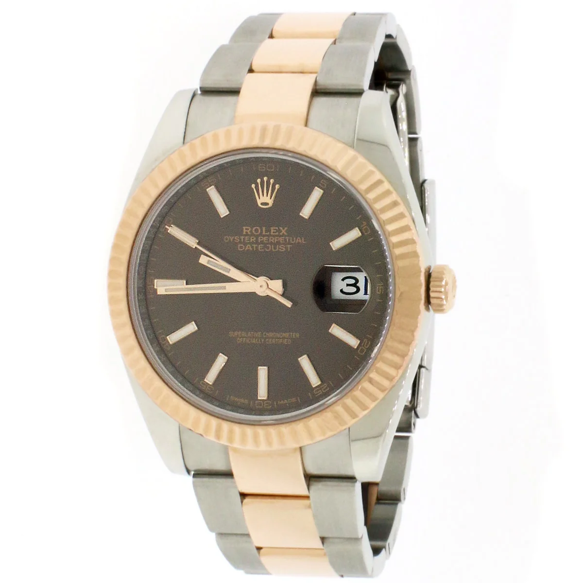 Rolex Datejust 41 2-Tone 18K Everose Gold & Stainless Steel Factory Chocolate Index Dial Automatic Oyster Mens Watch 126331 w/ Papers