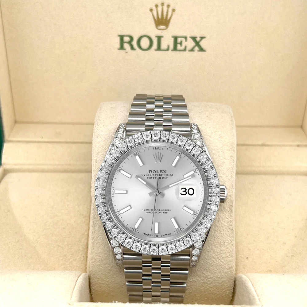 Rolex Datejust 41 4.4CT Diamond Bezel/Lugs/Silver Index Dial Jubilee Watch 126300 Box Papers - Image 2