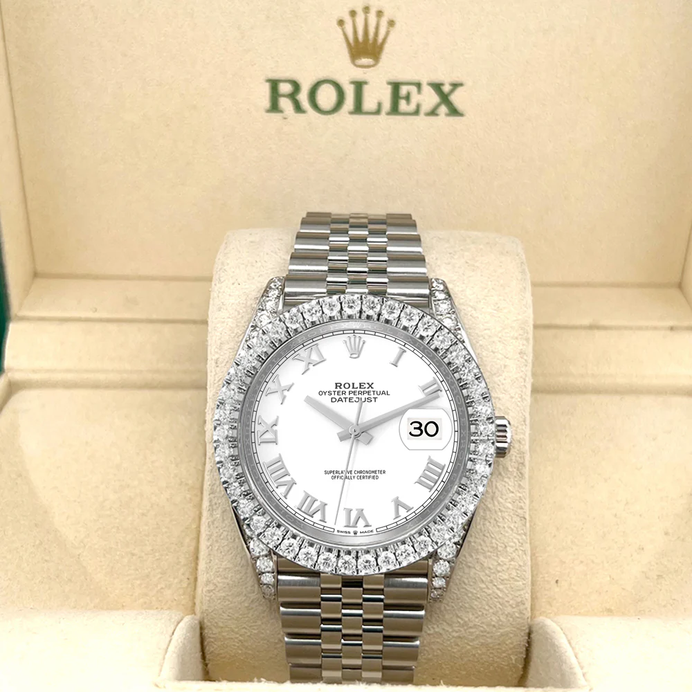 Rolex Datejust 41 4.4CT Diamond Bezel/Lugs/White Roman Dial Jubilee Watch 126300 Box Papers - Image 2