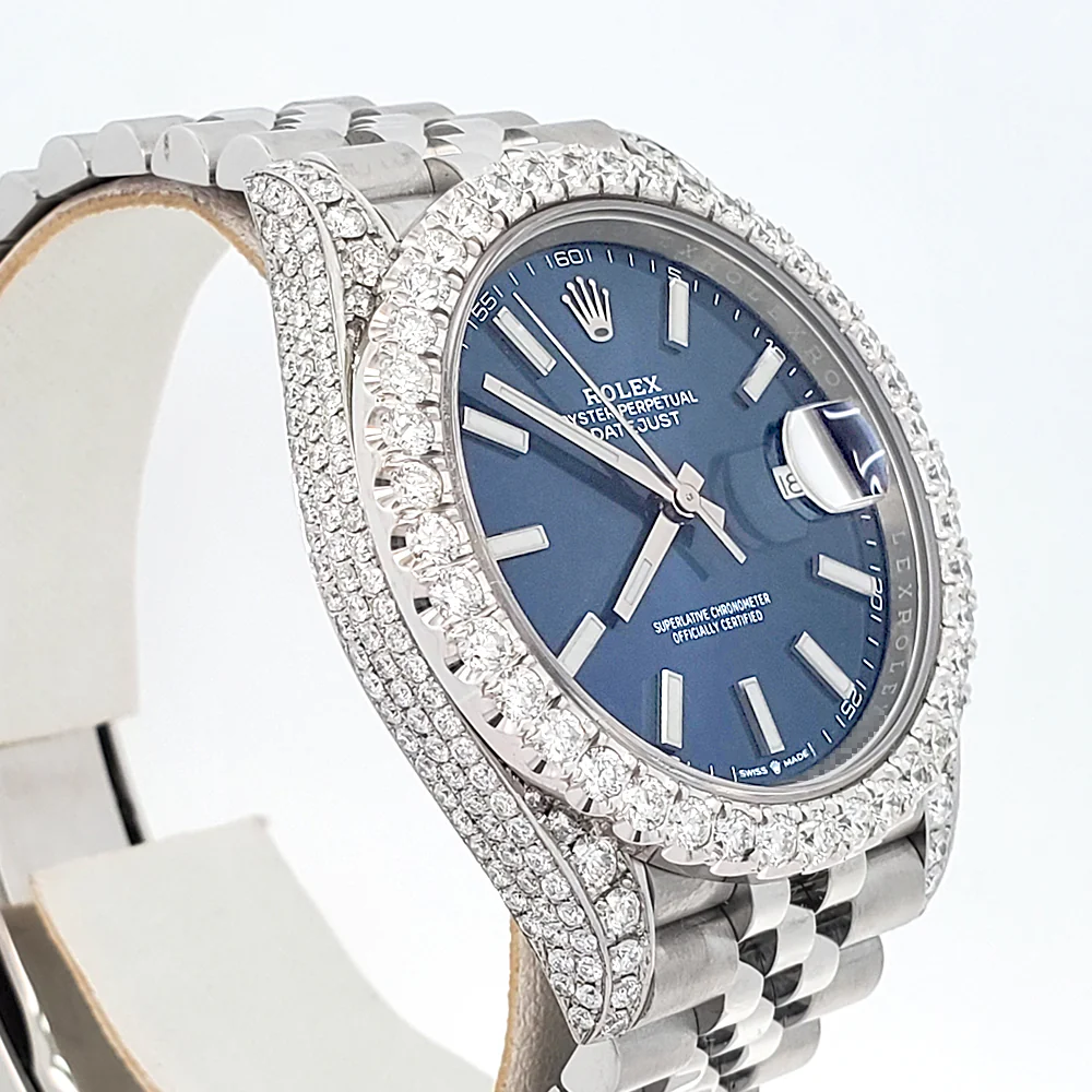 Rolex Datejust 41 5.9CT Diamond Bezel/Lugs/Sides/Blue Index Dial Jubilee Watch 126300 Box Papers - Image 2