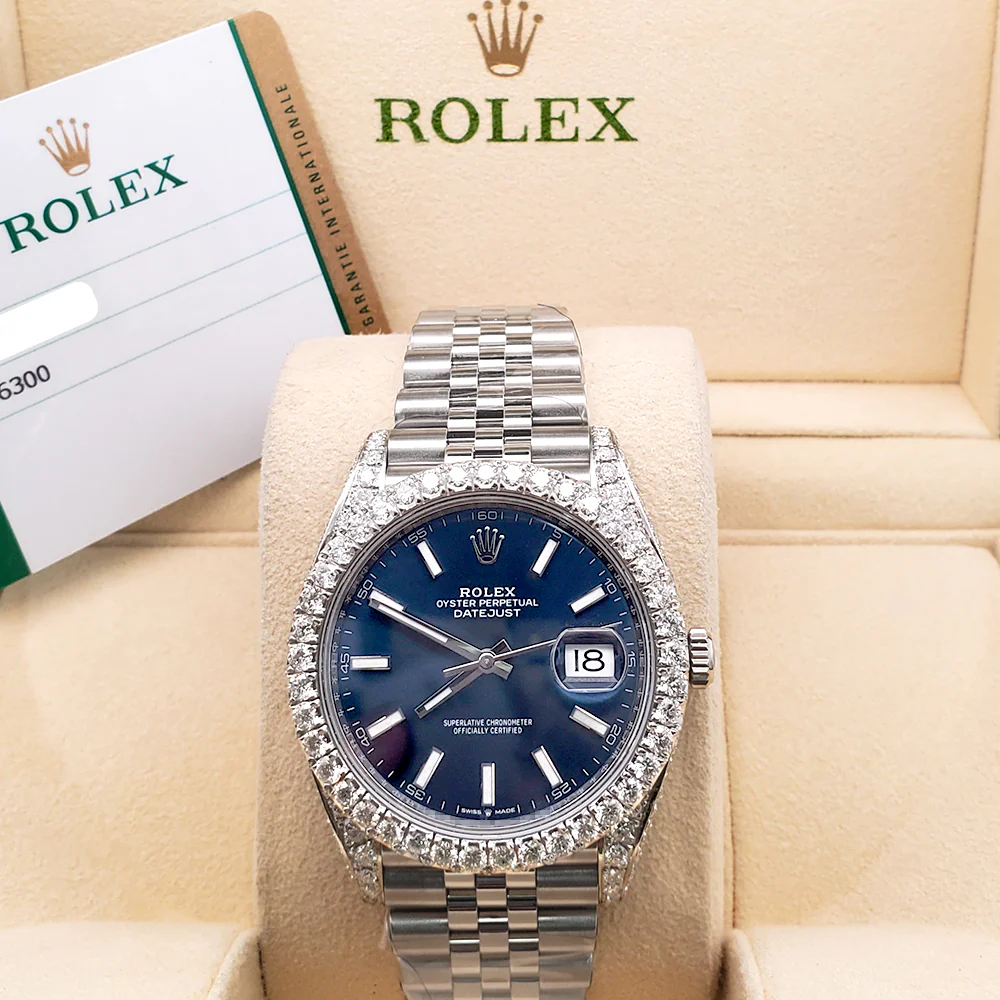 Rolex Datejust 41 5.9CT Diamond Bezel/Lugs/Sides/Blue Index Dial Jubilee Watch 126300 Box Papers - Image 3