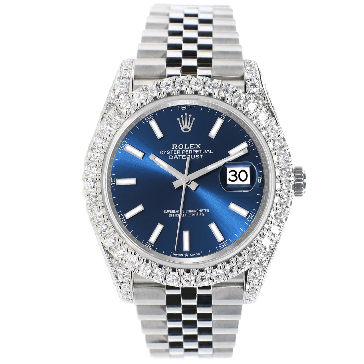 Rolex Datejust 41 5.9CT Diamond Bezel/Lugs/Sides/Blue Index Dial Jubilee Watch 126300 Box Papers - Image 4