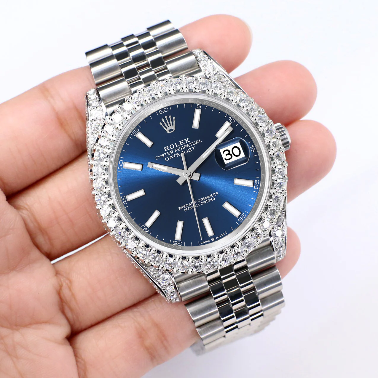 Rolex Datejust 41 5.9CT Diamond Bezel/Lugs/Sides/Blue Index Dial Jubilee Watch 126300 Box Papers - Image 6