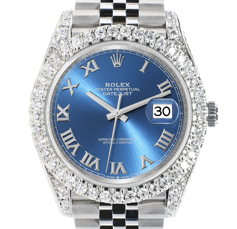 Rolex Datejust 41 5.9CT Diamond Bezel/Lugs/Sides/Blue Roman Dial Jubilee Watch 126300 Box Papers - Image 3