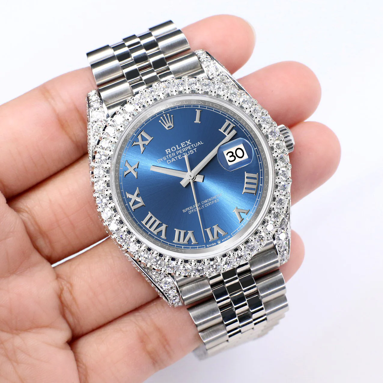 Rolex Datejust 41 5.9CT Diamond Bezel/Lugs/Sides/Blue Roman Dial Jubilee Watch 126300 Box Papers - Image 5