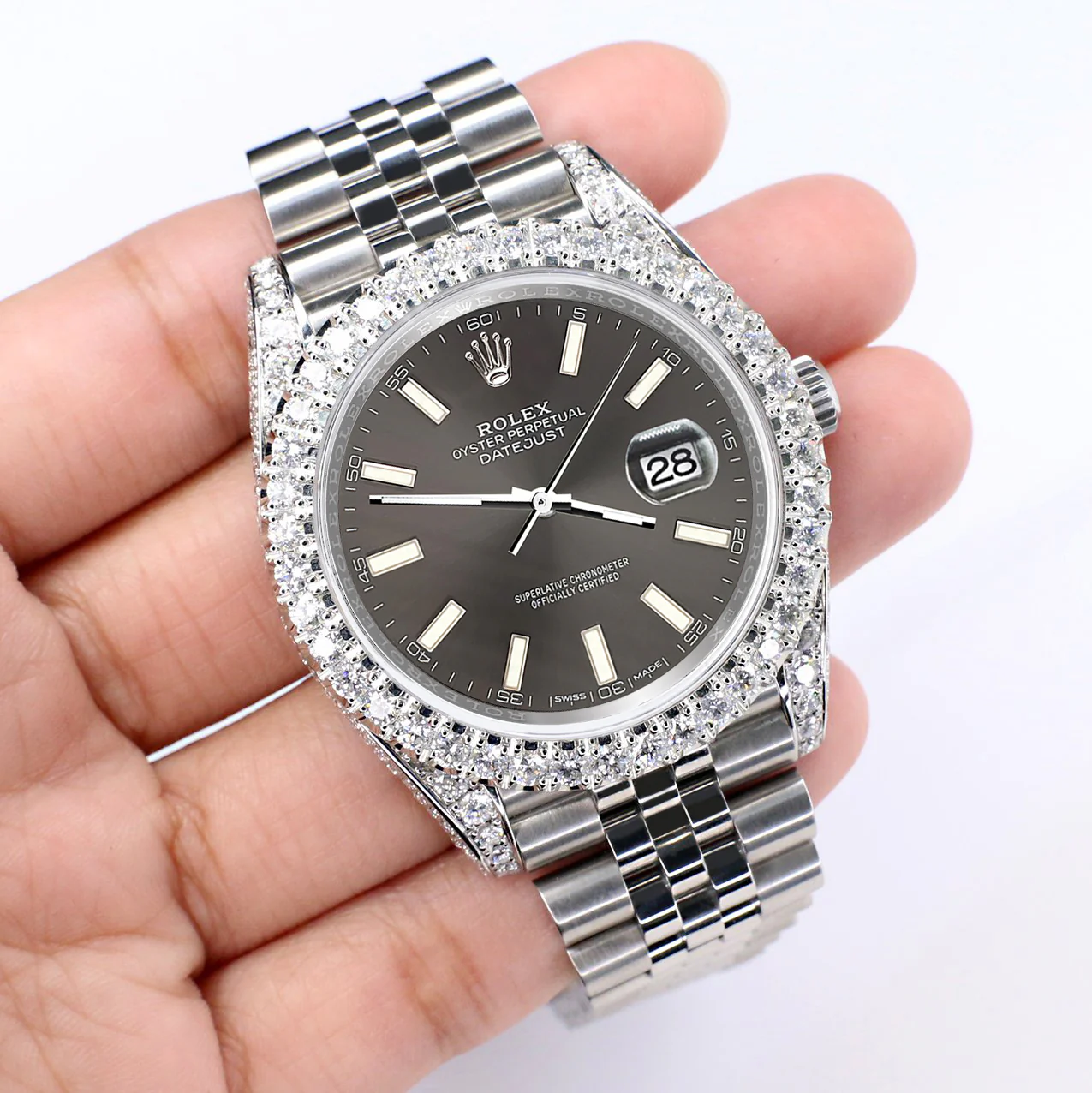 Rolex Datejust 41 5.9CT Diamond Bezel/Lugs/Sides/Gray Index Dial 126300 Watch Box Papers - Image 3