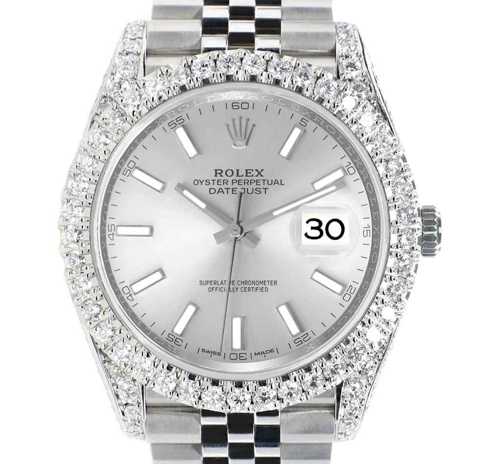 Rolex Datejust 41 5.9CT Diamond Bezel/Lugs/Sides/Silver Index Dial Jubilee Watch 126300 Box Papers - Image 3